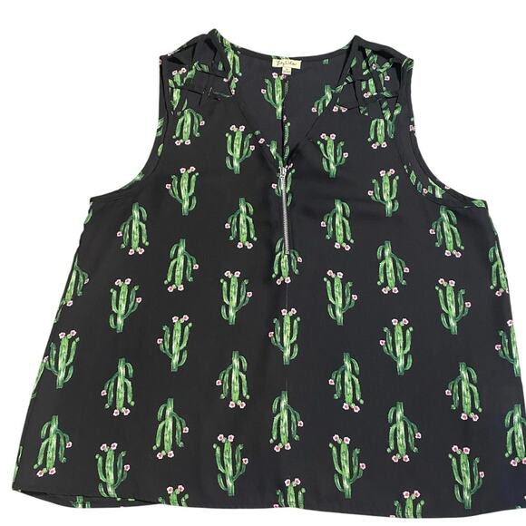 Lily White Women’s Sleeveless Cactus Print Top Size M – Black Green Pink - Picture 1 of 6
